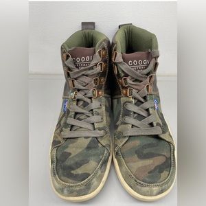 Coogi Australia Mens CMF312 Green Leather Camouflage High Top Lace-Up Shoes 7.5